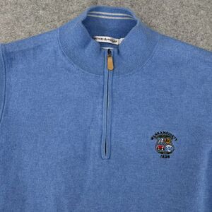 Peter Millar Quarter Zip Sweater Vest Men's Large Blue Cotton Silk Cashmere Golf